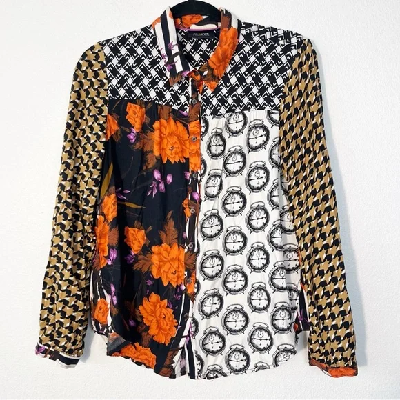 Anthropologie Maeve La Paz Contrast Button-Down Shirt Size Medium Long Sleeve - Picture 3 of 9